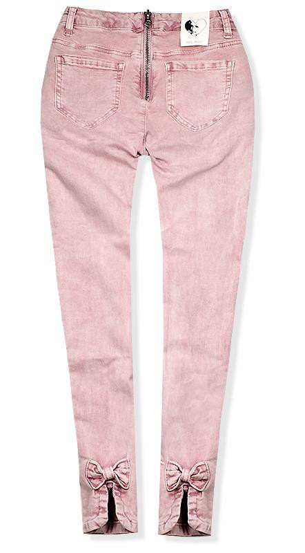 Růžové jeans kalhoty se zipem vzadu
