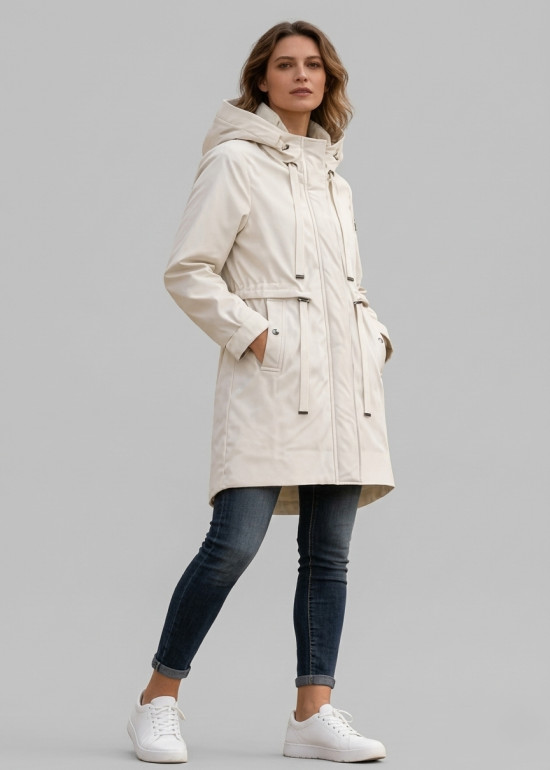 Ecru jarní parka s velkou kapucí