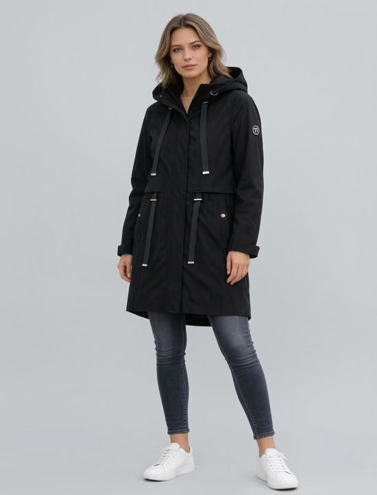 Černá jarní parka s velkou kapucí