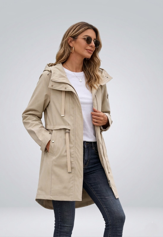 Béžová jarní parka s velkou kapucí
