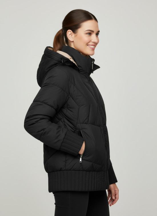 Oboustranná bunda s kapucí černá/béžová