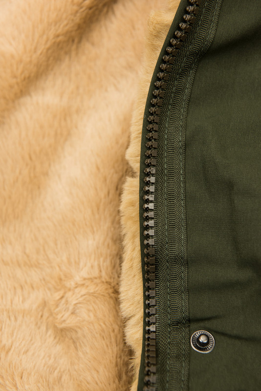 Khaki parka s odnímatelným kožešinovým lemem