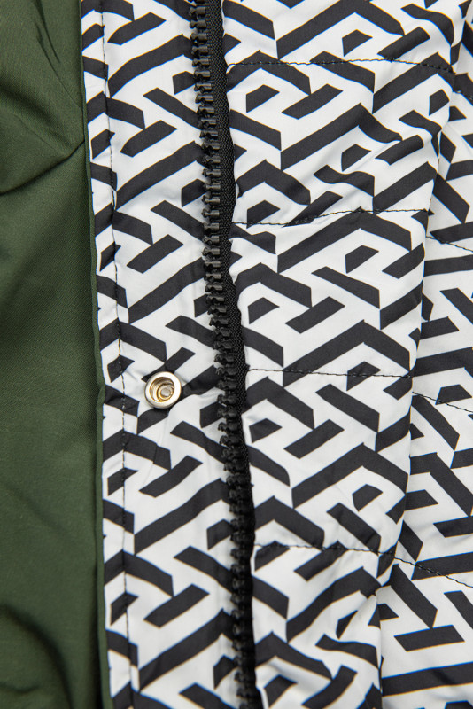 Přechodná vzorovaná oboustranná parka khaki