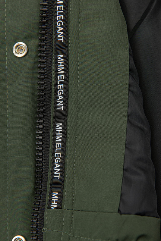 Khaki přechodná parka s černou podšívkou