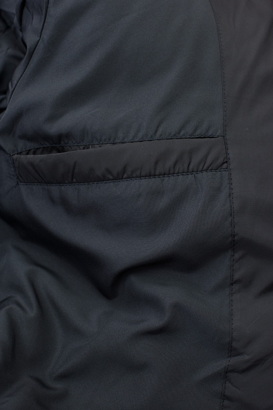 Tmavě modrá dlouhá zimní bunda s kožešinou