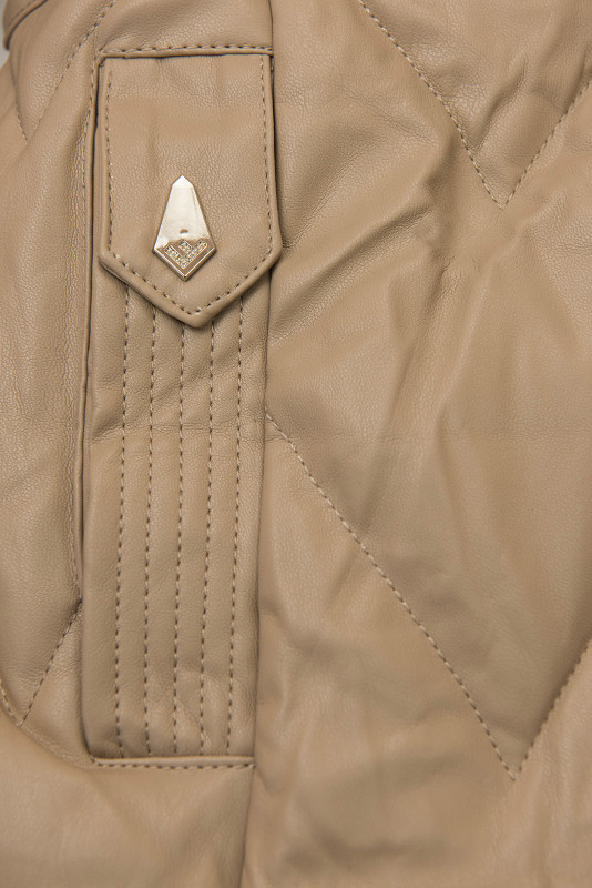 Zimní koženkový kabát s umělou kožešinou, béžový