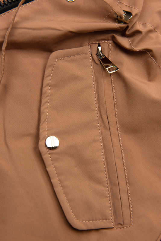 Přechodná oboustranná parka s kapucí hnědobéžová/černá