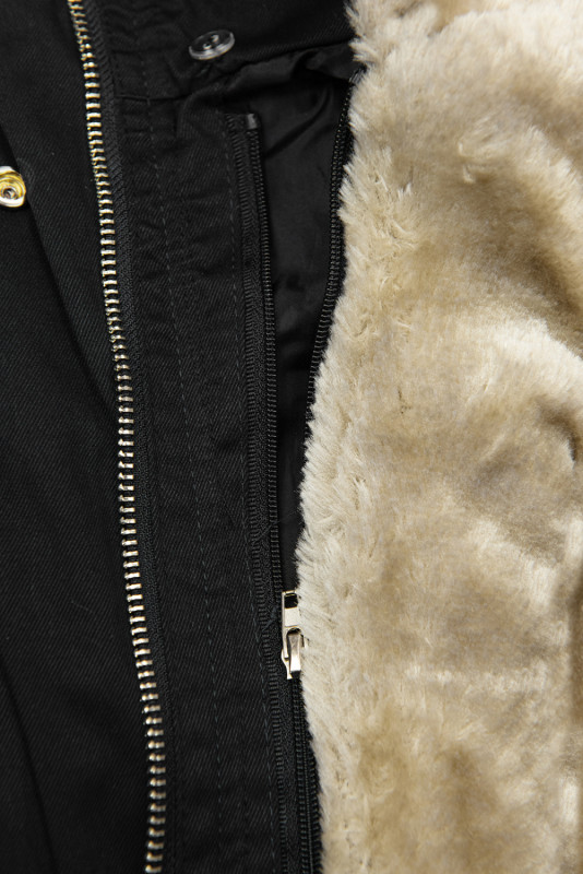 Černá parka s vyjímatelným plyšovým futrem