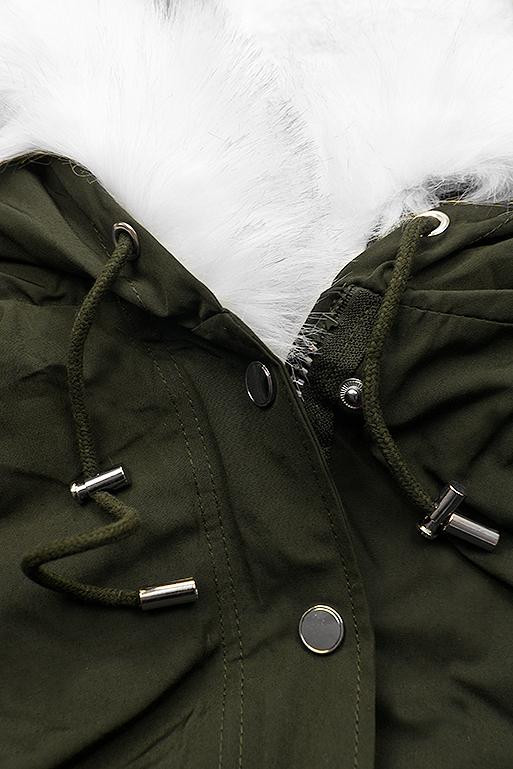 Zeleno/bílá parka na zimu s odnímatelnou podšívkou