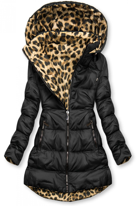 Oboustranná bunda černá/leopardí vzor