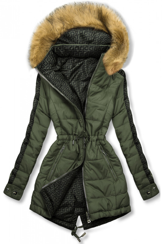 Khaki/zelená oboustranná zimní parka