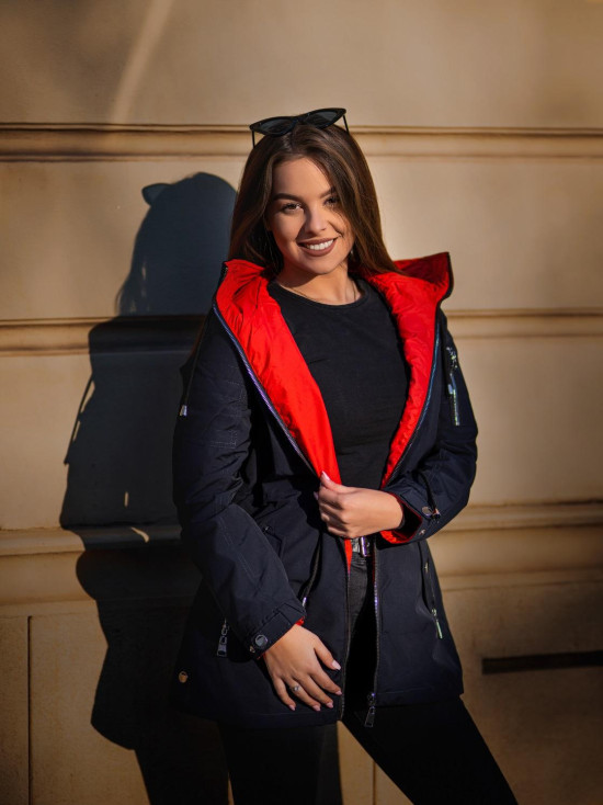 Oboustranná jarní parka tmavě modrá/červená