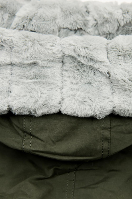 Khaki bavlněná parka s plyšovým vnitřkem