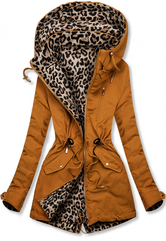 Hnědá oboustranná parka s leopardím vzorem