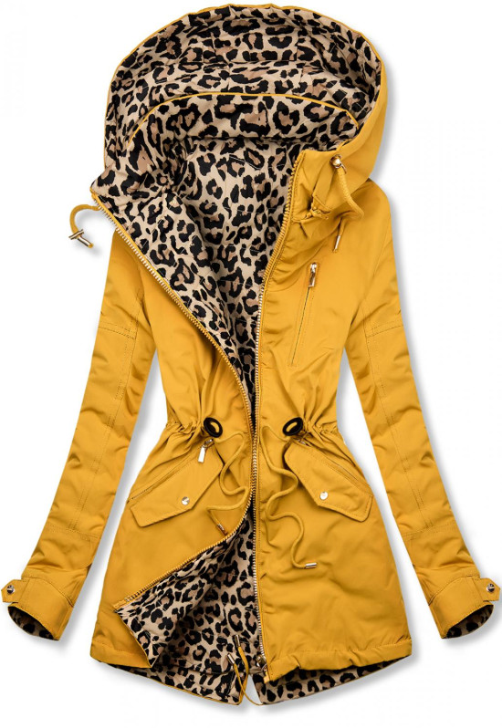 Žlutá oboustranná parka s leopardím vzorem