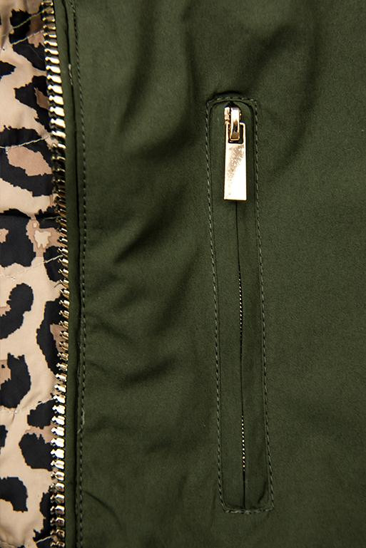 Khaki oboustranná parka s leopardím vzorem