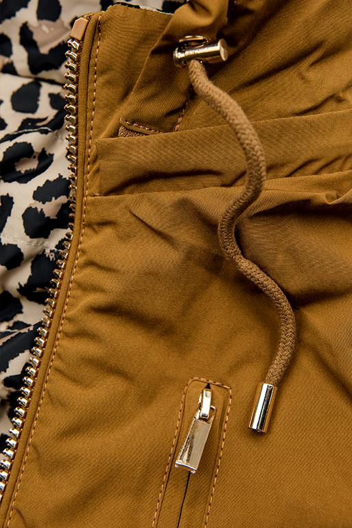 Hnědá oboustranná parka s leopardím vzorem