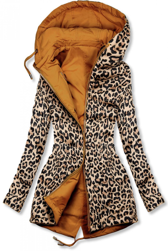 Hnědá oboustranná parka s leopardím vzorem
