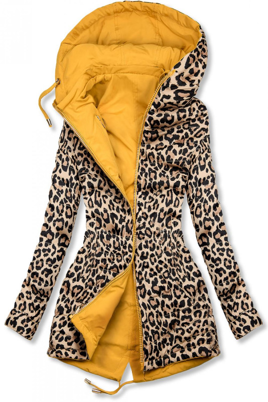 Žlutá oboustranná parka s leopardím vzorem