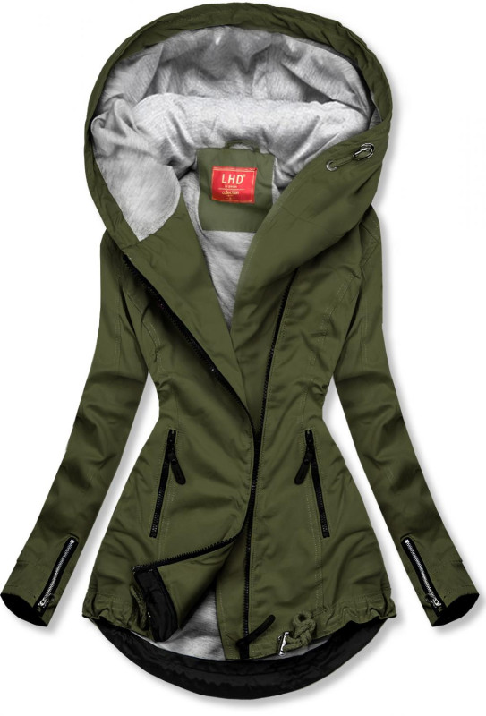 Zelená přechodná parka se šedou podšívkou
