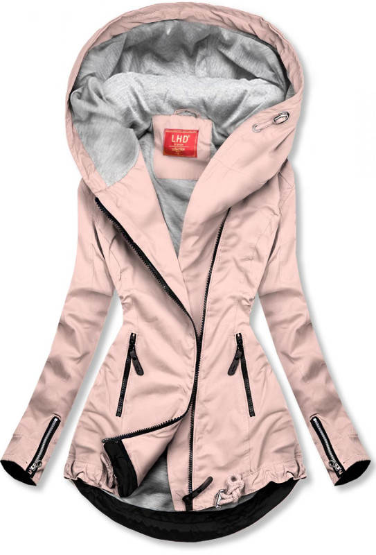 Růžová přechodná parka se šedou podšívkou