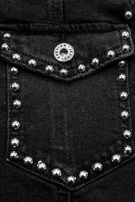 Černá jeans sukně se stříbrnými nýty