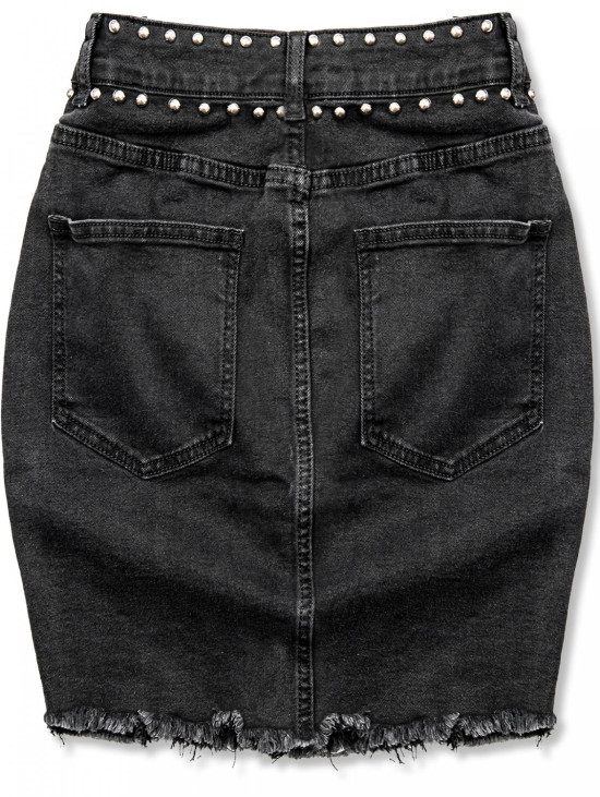 Černá jeans sukně se stříbrnými nýty