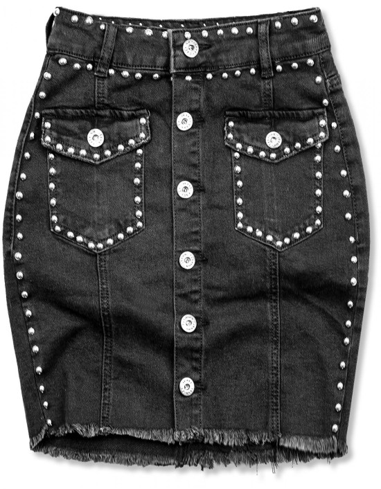 Černá jeans sukně se stříbrnými nýty