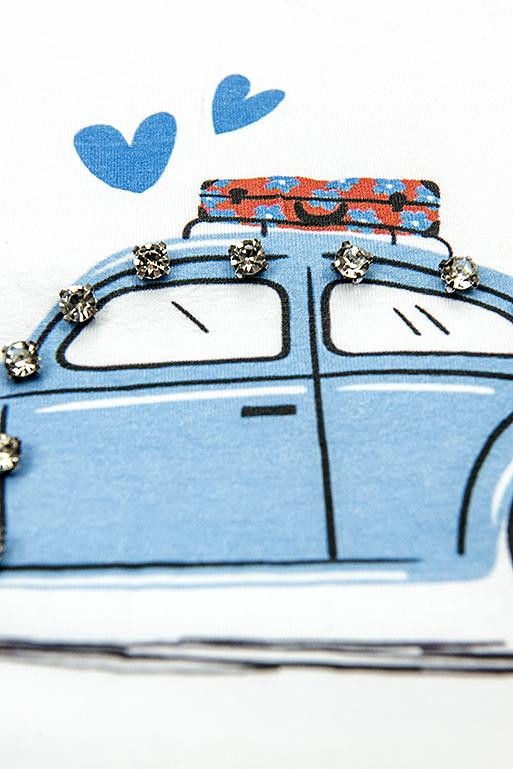 Bílé tričko s potiskem BLUE CAR