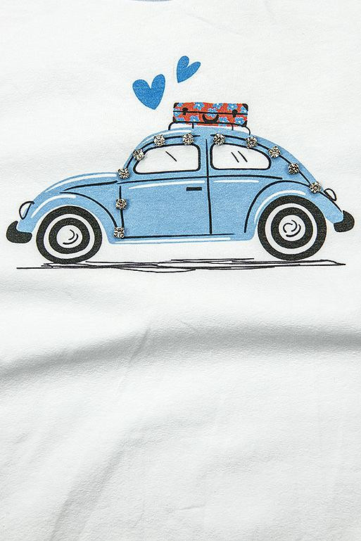 Bílé tričko s potiskem BLUE CAR