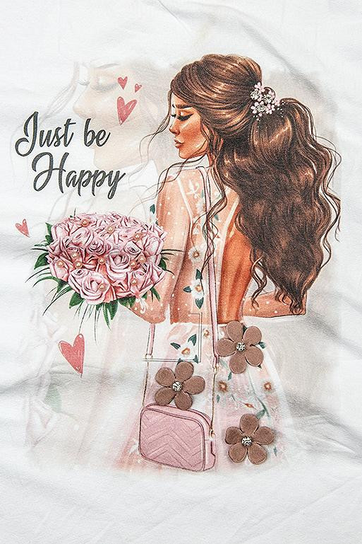Bílé tričko s potiskem Just be happy