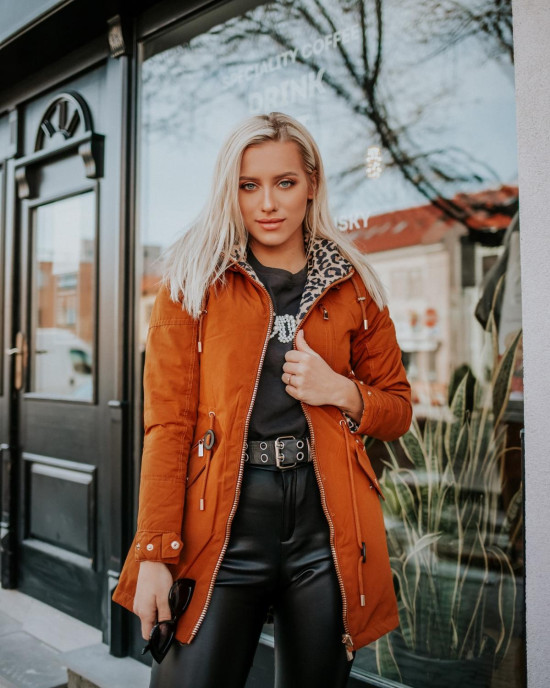 Hnědá oboustranná parka s leopardím vzorem