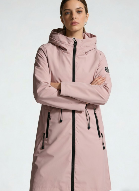 Starorůžová jarní parka se stahováním v pase