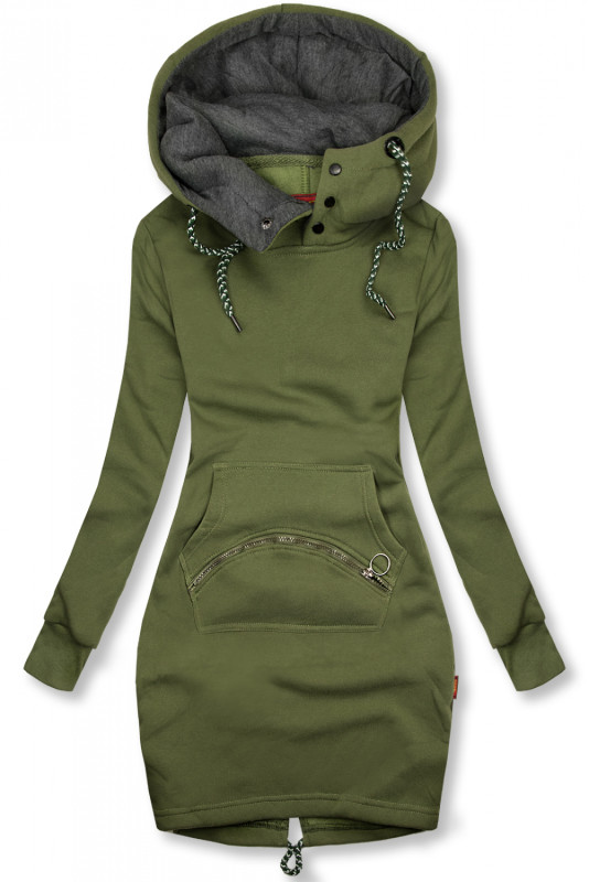 Prodloužená mikina khaki/šedá