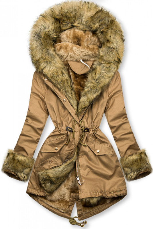 Parka s odnímatelnou kožešinou metalická
