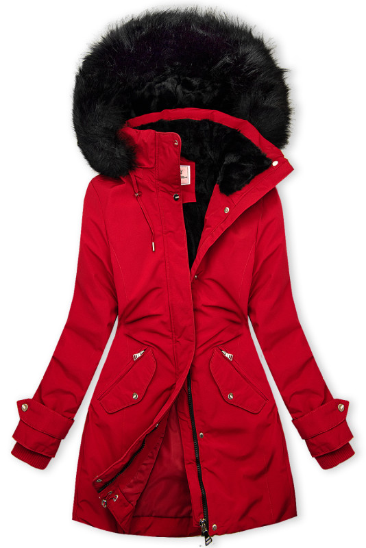Prodloužená parka s kožešinou červená/černá