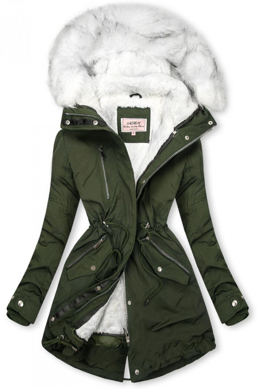 Khaki-bílá parka na zimu