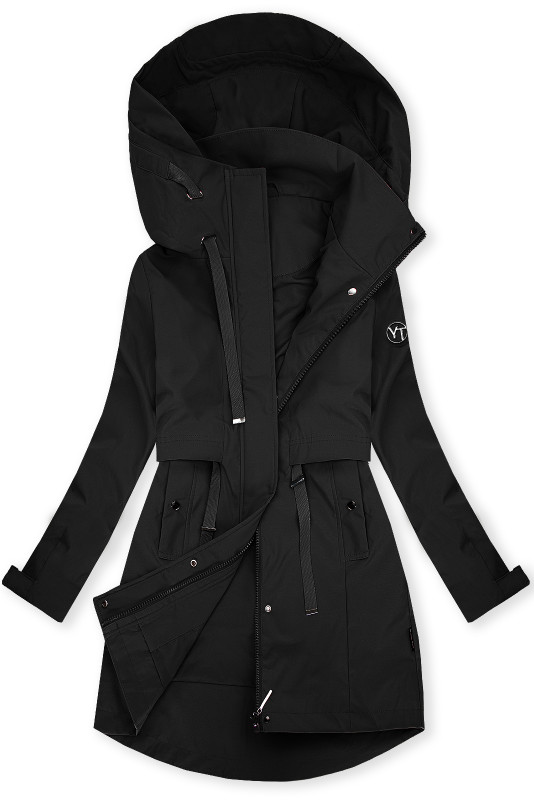 Černá jarní parka s velkou kapucí