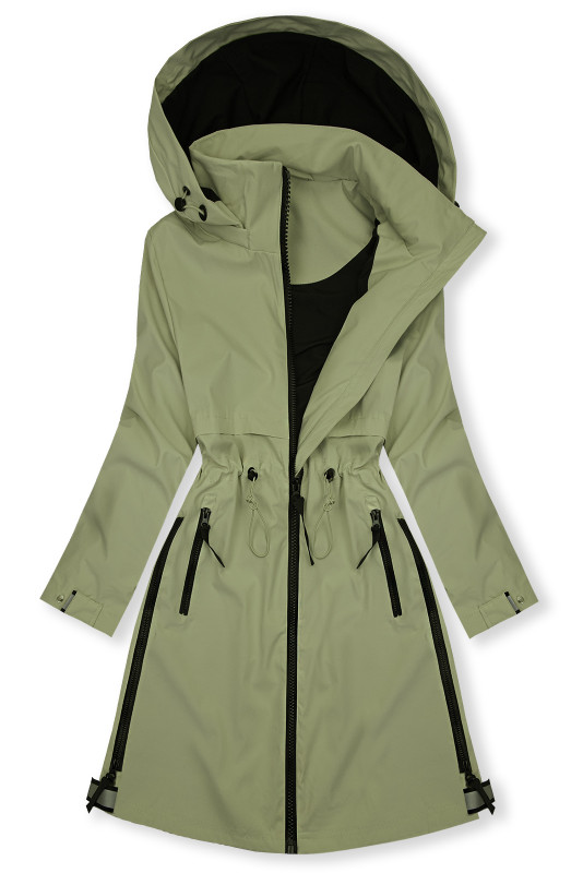 Olivově zelená přechodná parka se stahováním v pase