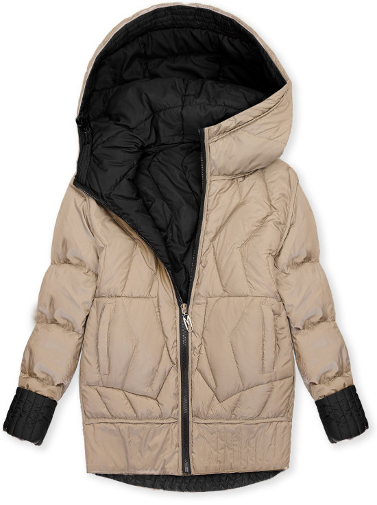 Oboustranná bunda s kapucí černá/béžová