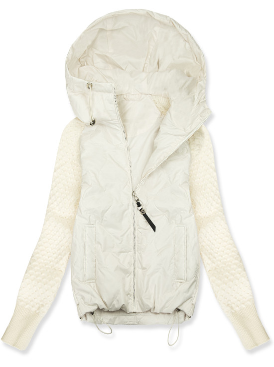 Ecru přechodná bunda s pletenými rukávy