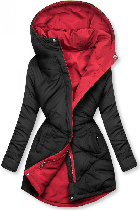 Prodloužená oboustranná parka červená/černá