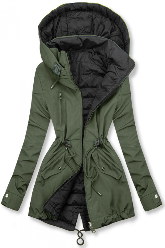 Lehká oboustranná přechodná parka khaki/černá