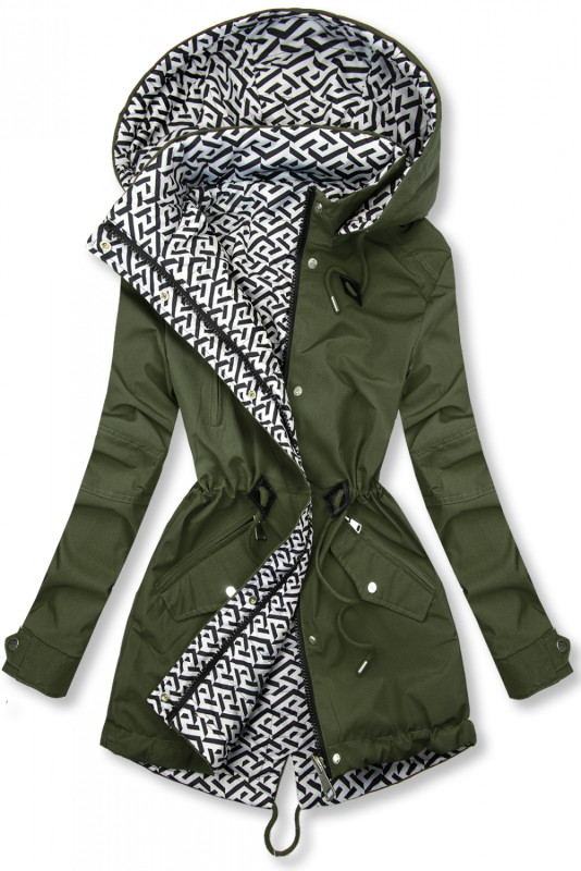 Přechodná vzorovaná oboustranná parka khaki