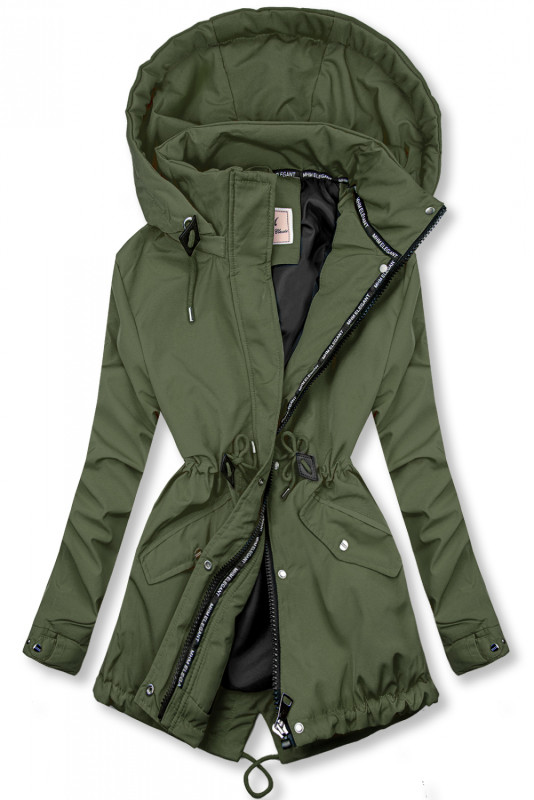 Khaki přechodná parka s černou podšívkou