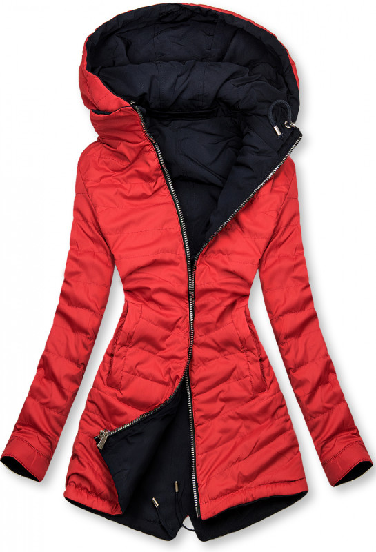 Modro/červená parka s kapucí