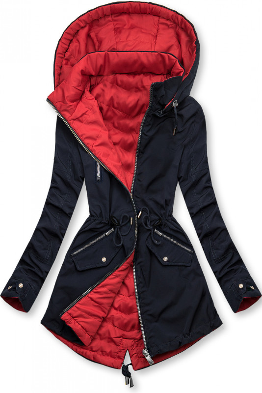 Modro/červená parka s kapucí
