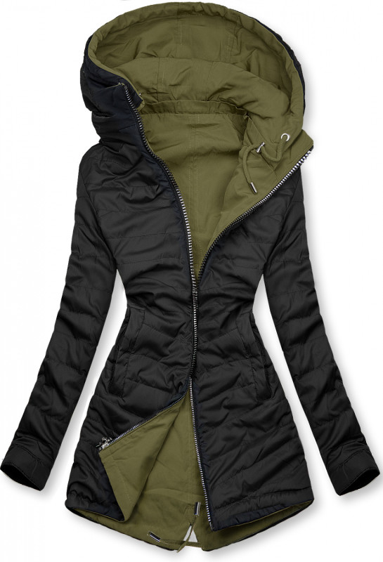 Khaki/černá parka s kapucí