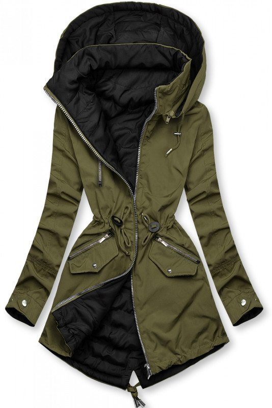 Khaki/černá parka s kapucí