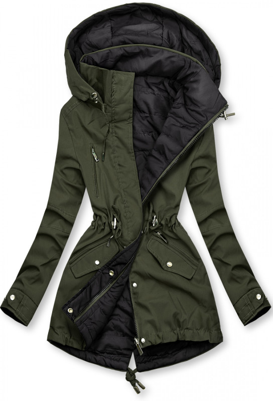 Přechodná parka oboustranná khaki/černá